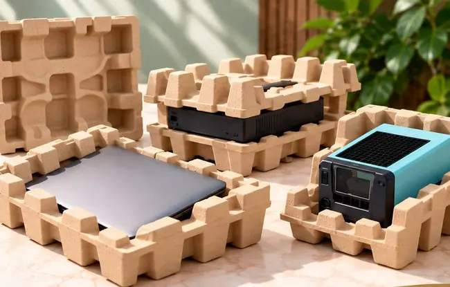 Illustrative electronic product in paper pulp tray
