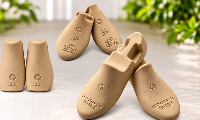 Illustrative moulded paper pulp shoe tree inserts